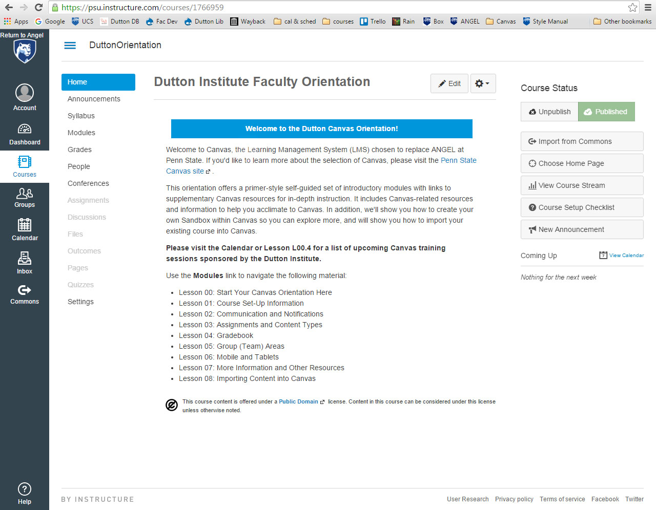 Screen shot of the Dutton Tutorial's home page