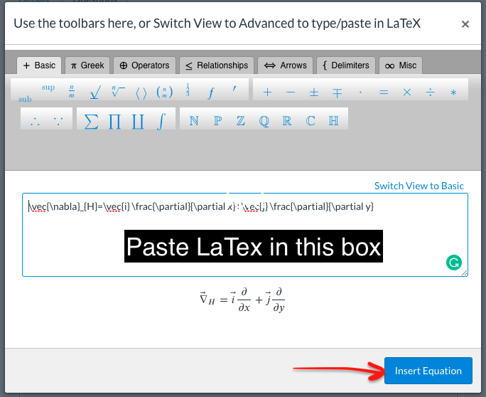 Paste equation and click Insert Equation